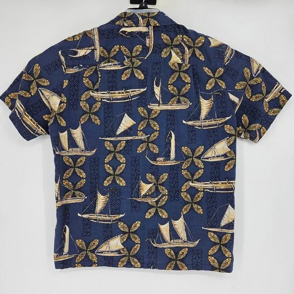 Vintage Kalaheo Shirt Mens Large Hawaiian Button Up Boats Floral AOP Tiki Ki - Picture 3 of 9